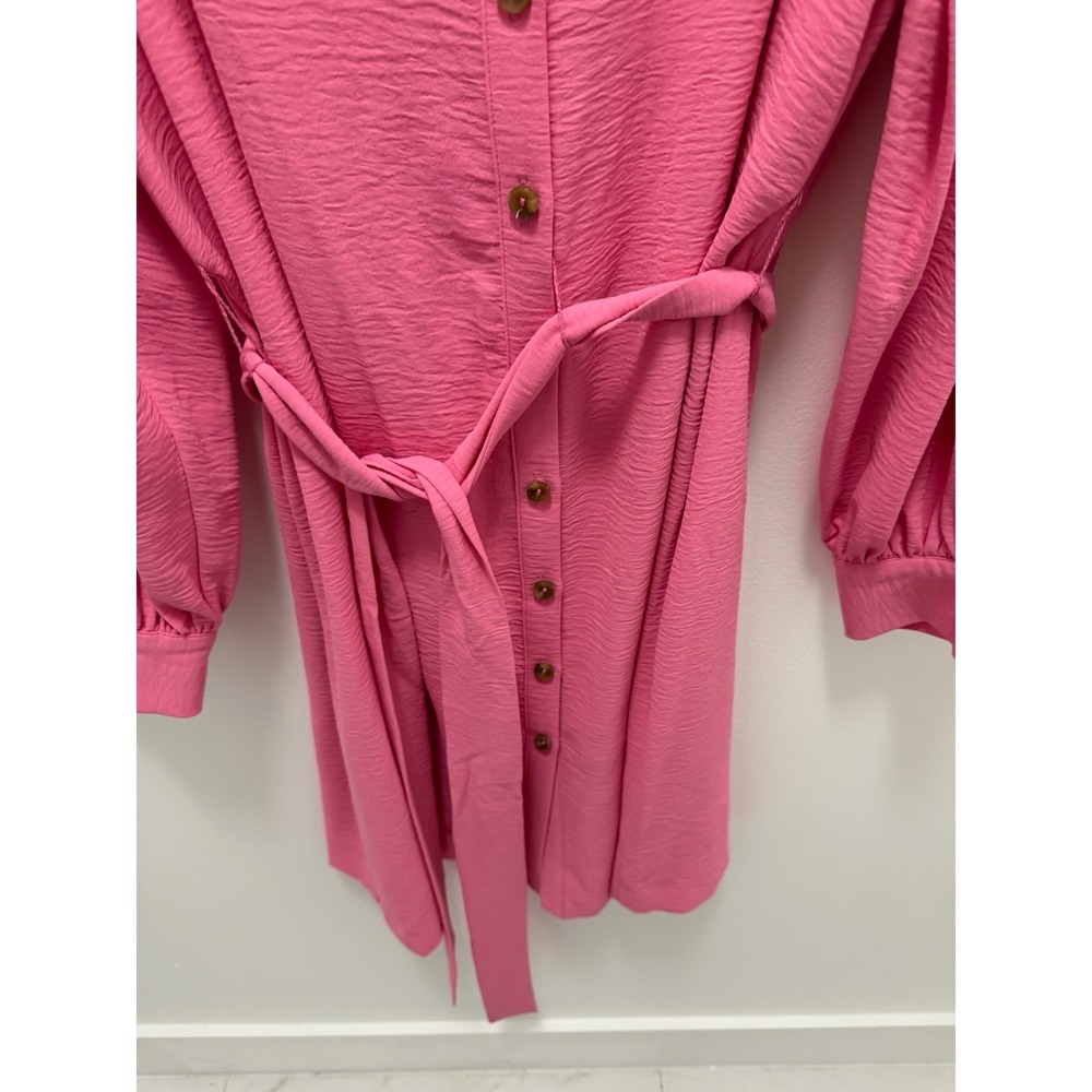 Calvin Klein Pink Textured Balloon Sleeve Button Down Shirt Dress Size 8 - Picture 6 of 9